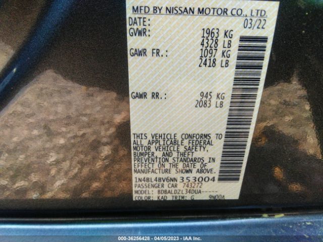 1N4BL4BV6NN353004 Nissan Altima 2.5 S