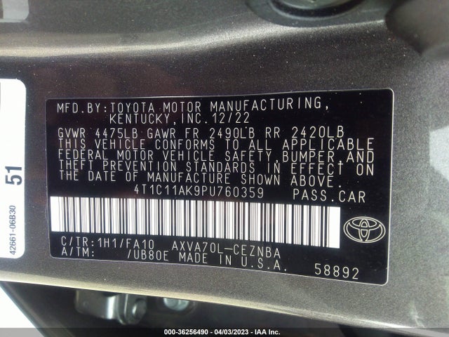 Toyota CAMRY LE 2023 4T1C11AK9PU760359 Image 10