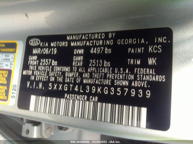 KIA Optima Lx 2019 5XXGT4L39KG357939 Image 9