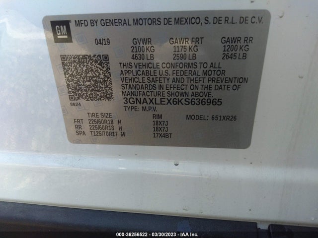Chevrolet EQUINOX LT 2019 3GNAXLEX6KS636965 Image 9