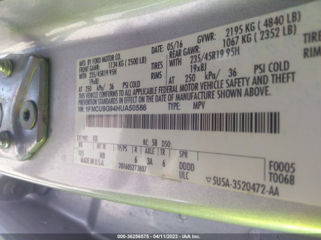 1FMCU9G94HUA50586 Ford ESCAPE SE