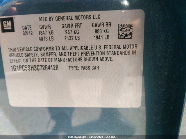 2012 CHEVROLET CRUZE LS VIN: 1G1PC5SH3C7264128