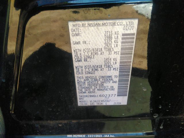 5N1DR2BN6LC602377 Nissan Pathfinder Sv