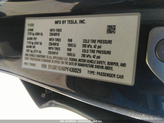 5YJ3E1EA0PF430029 Tesla MODEL 3
