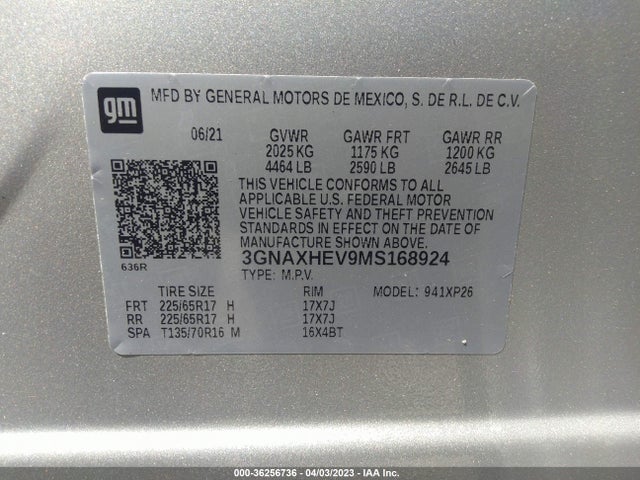 Chevrolet EQUINOX LS 2021 3GNAXHEV9MS168924 Image 9