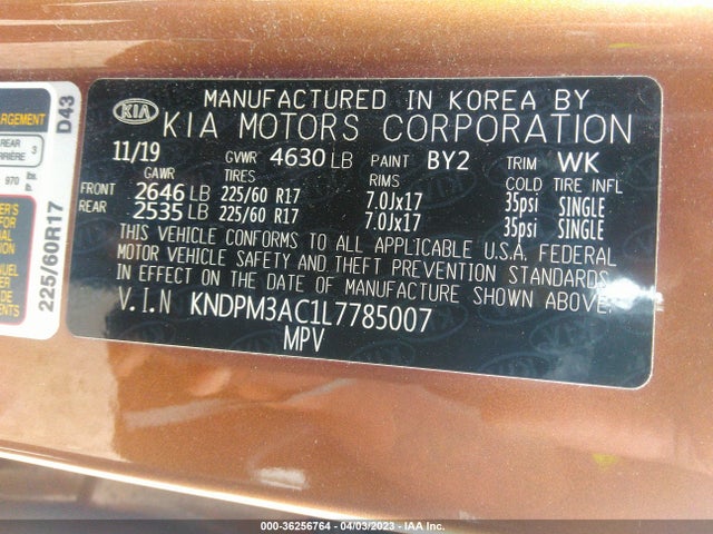 2020 KIA SPORTAGE LX VIN: KNDPM3AC1L7785007