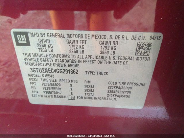 3GTU2NEC4GG291362 GMC Sierra 1500 Slt