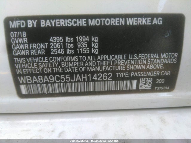 WBA8A9C55JAH14262 BMW 3 Series 320i
