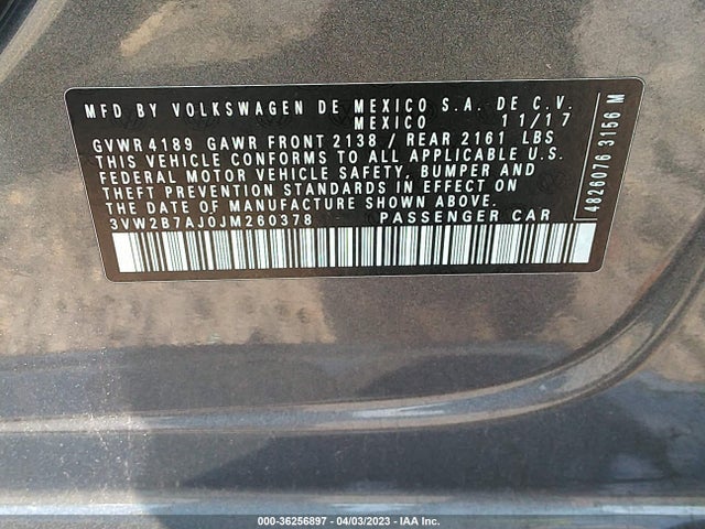 3VW2B7AJ0JM260378 Volkswagen Jetta 1.4t S