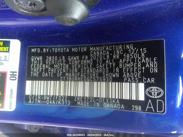 Toyota Corolla L/le/s/s Plus/le Plus 2016 2T1BURHE0GC575930 Image 9