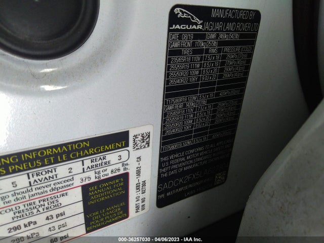 2020 JAGUAR F-PACE SADCK2FX5LA627304 Photo 8