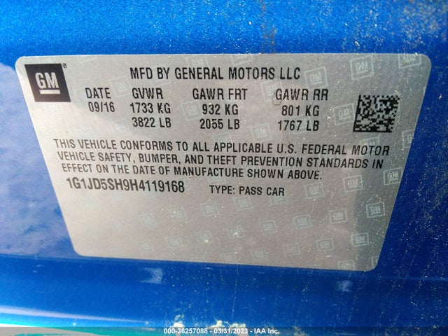 Chevrolet SONIC LT 2017 1G1JD5SH9H4119168 Image 10