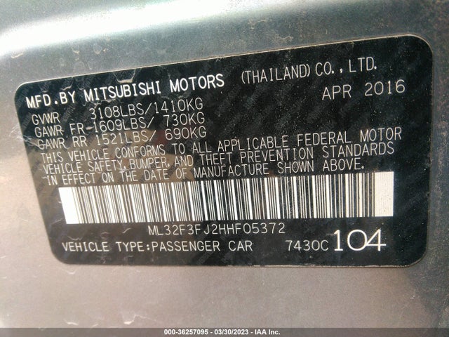 ML32F3FJ2HHF05372 Mitsubishi Mirage G4 Es