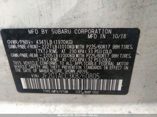 JF2GTACC3K8260805 Subaru Crosstrek Premium
