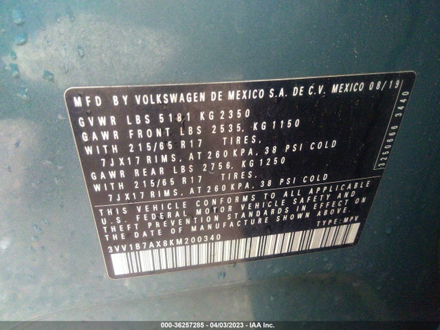 3VV1B7AX8KM200340 Volkswagen TIGUAN S