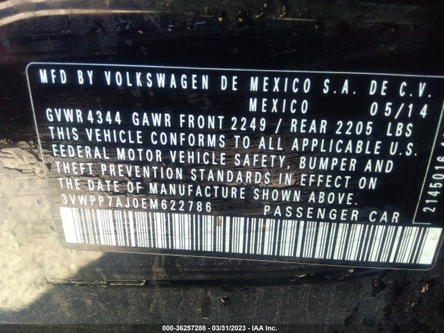 3VWPP7AJ0EM622786 Volkswagen Jetta Sportwagen S