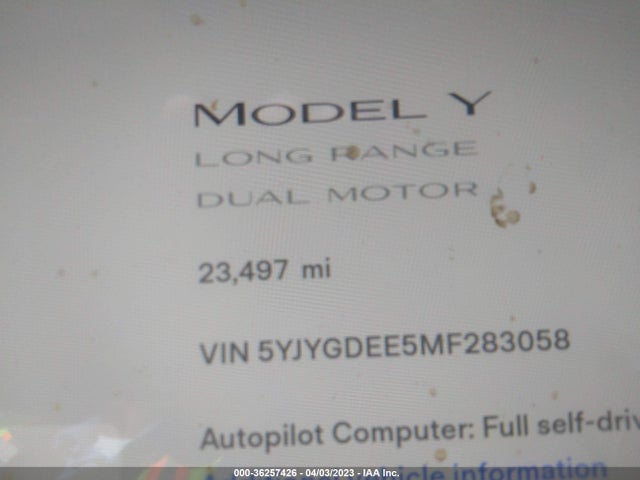 5YJYGDEE5MF283058 Tesla Model Y Long Range