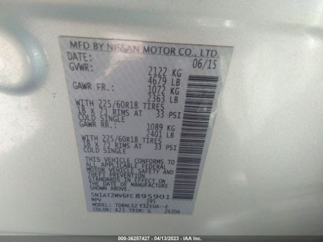 5N1AT2MV6FC895901 Nissan Rogue Sl