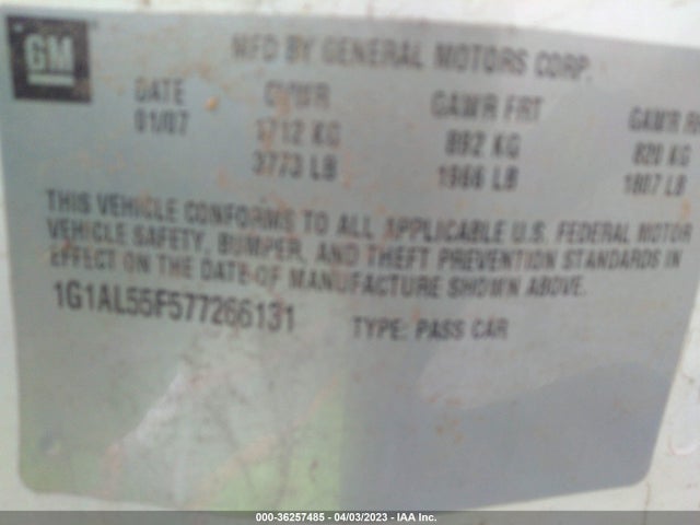 2007 CHEVROLET COBALT LT VIN: 1G1AL55F577266131