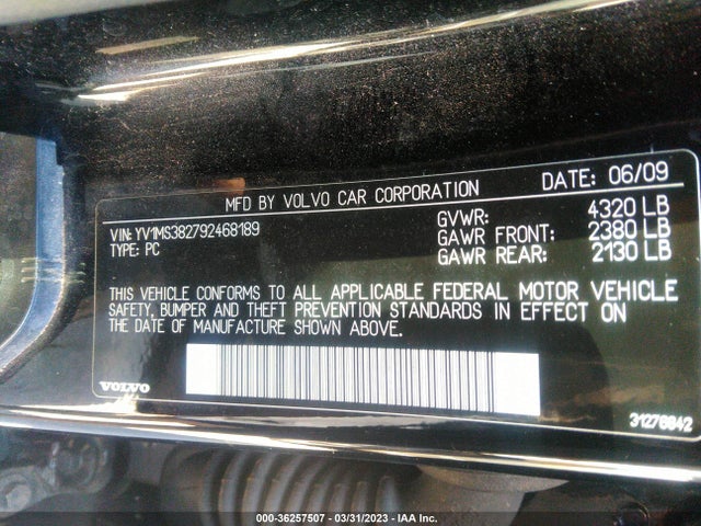 2009 VOLVO S40 2.4L VIN: YV1MS382792468189
