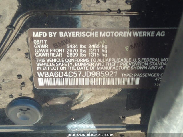 2018 BMW 6 Series, VIN: WBA6D4C57JD985921