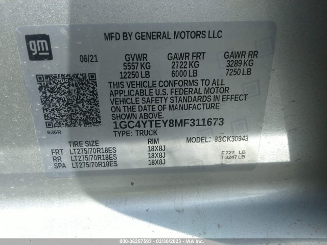 2021 Chevrolet Silverado 3500, VIN: 1GC4YTEY8MF311673