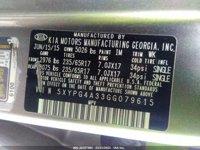 5XYPG4A33GG079615 KIA SORENTO LX