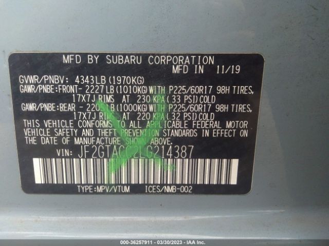 JF2GTACC2LG214387 Subaru Crosstrek Premium