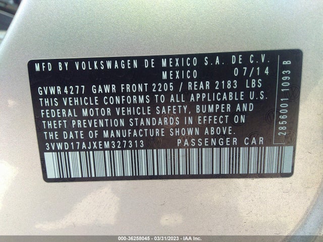 3VWD17AJXEM327313 Volkswagen Jetta Sedan Se