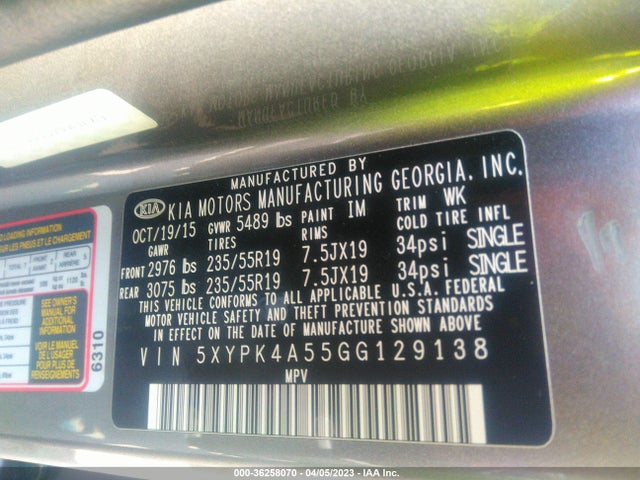 KIA Sorento Sxl 2016 5XYPK4A55GG129138 Image 9