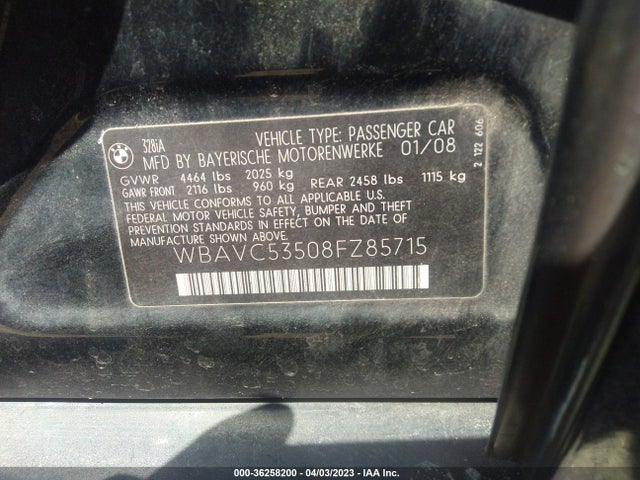 2008 BMW 3 SERIES 328I VIN: WBAVC53508FZ85715