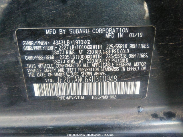 JF2GTANC6KH310948 Subaru Crosstrek Limited