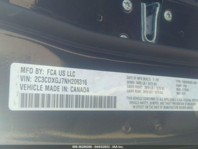 2C3CDXGJ7NH209316 Dodge Charger Scat Pack
