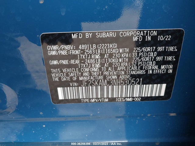 JF2SKAMC3NH530521 Subaru Forester Wilderness