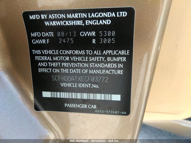 2014 Aston Martin Rapide, VIN: SCFHDDATXEGF03772