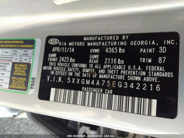 5XXGM4A75EG342216 KIA Optima Lx