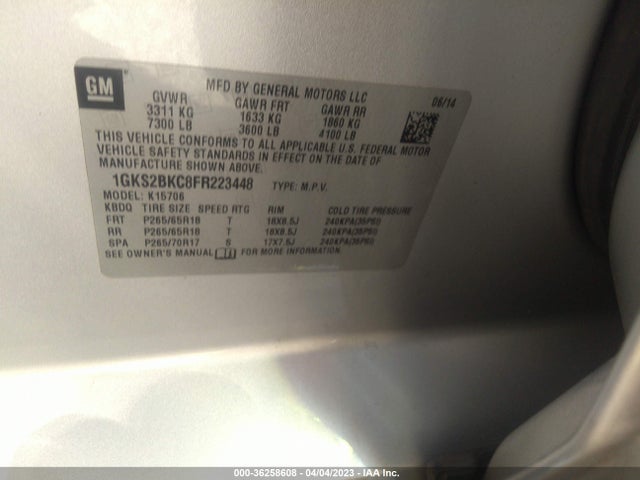 GMC YUKON SLT 2015 1GKS2BKC8FR223448 Image 9