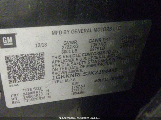 1GKKNRLS2KZ194495 GMC ACADIA SLE