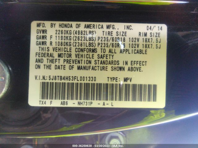 5J8TB4H53FL001330 Acura Rdx Tech Pkg