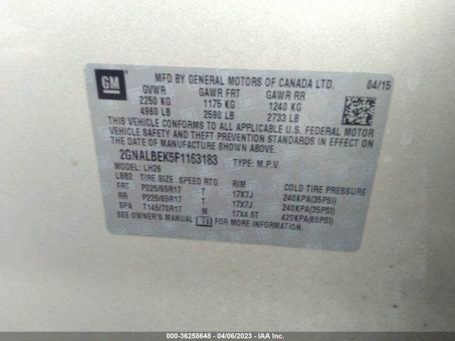 Chevrolet EQUINOX LT 2015 2GNALBEK5F1163183 Image 10