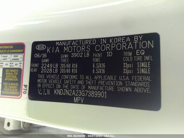KIA Soul Base 2016 KNDJN2A23G7389901 Image 10