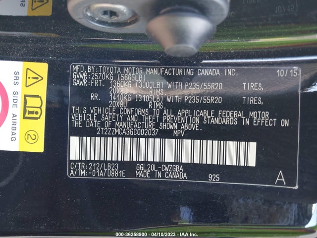 2T2ZZMCA3GC002037 Lexus RX 350