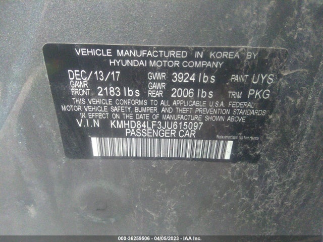2018 HYUNDAI ELANTRA VALUE EDITION VIN: KMHD84LF3JU615097