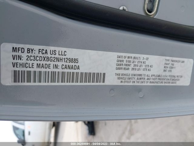 2C3CDXBG2NH129885 Dodge Charger Sxt
