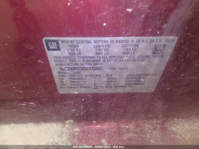 2016 CHEVROLET SILVERADO 1500 LT VIN: 3GCUKREC9GG370405