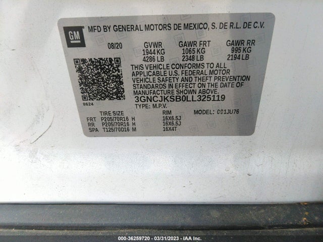 Chevrolet TRAX LS 2020 3GNCJKSB0LL325119 Image 10
