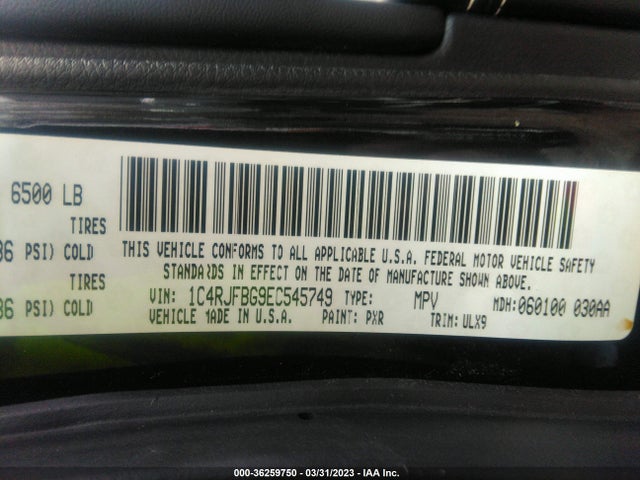 2014 JEEP GRAND CHEROKEE LIMITED VIN: 1C4RJFBG9EC545749