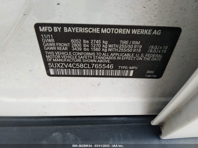 2012 BMW X5 35I VIN: 5UXZV4C58CL765546