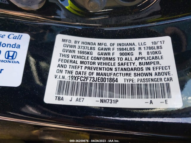 Honda Civic Sedan Ex 2018 19XFC2F73JE001864 Image 9