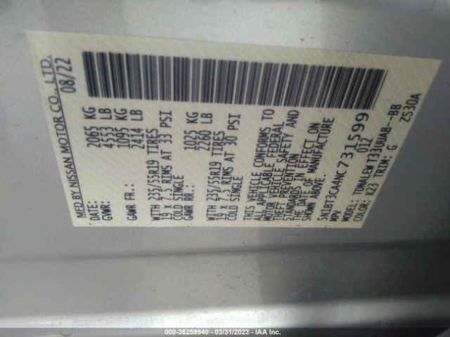 5N1BT3CA4NC731599 Nissan Rogue Sl